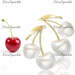 Gold and Pearl White Cherry Earrings Super Light Fruit Earrings Gift for Her